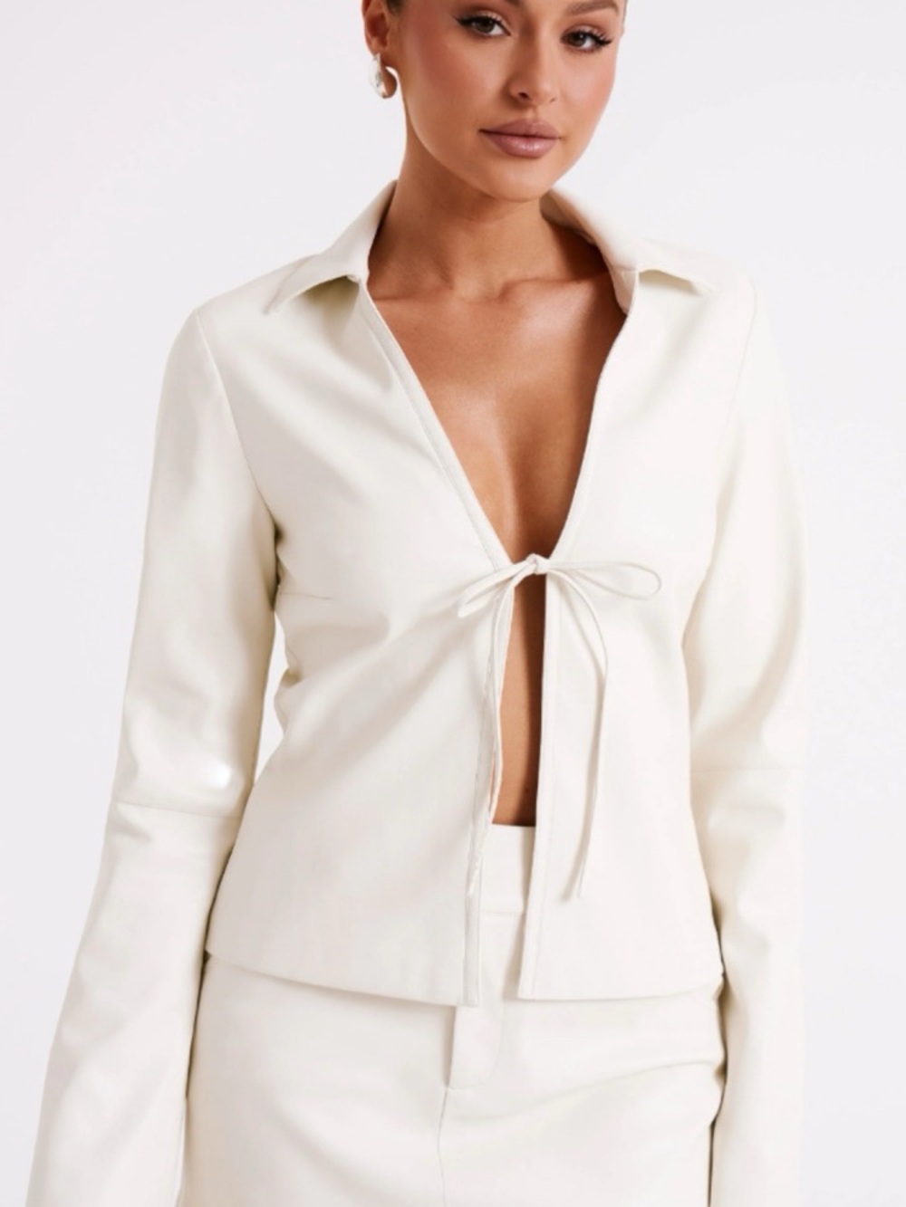 Meshki Dina Faux Leather Front Tie Top